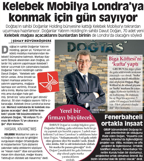 Akşam: Kelebek Mobilya Londra’ya konmak için gün sayıyor