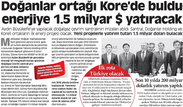 Doğanlar enerjiye 1.5 milyar $ yatıracak